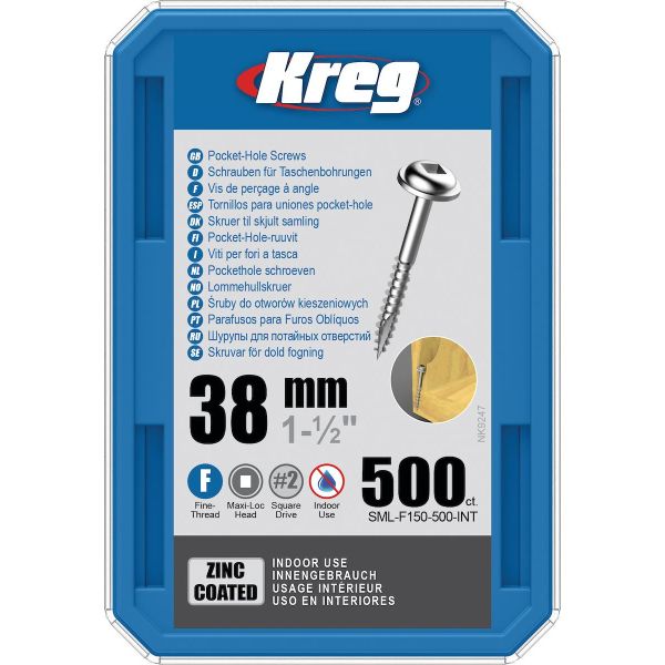 Skrue Kreg SML-F150-500 38 mm Ø, galvanisert, Maxi-Loc 500-pakk