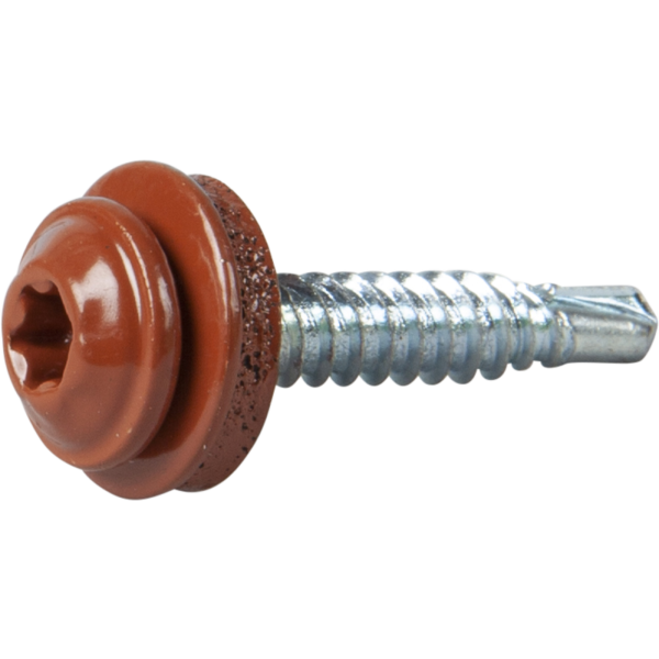 Asennusruuvi ESSVE 63354 4,2 x 25 mm, TX20, aluslevyllä punainen (RAL8004), 100 kpl
