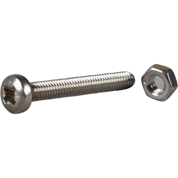 Koneruuvi ESSVE 550313 mutterilla, pyöristetty pää, haponkestävä A4 M6 x 50 mm, 4 kpl/pakkaus