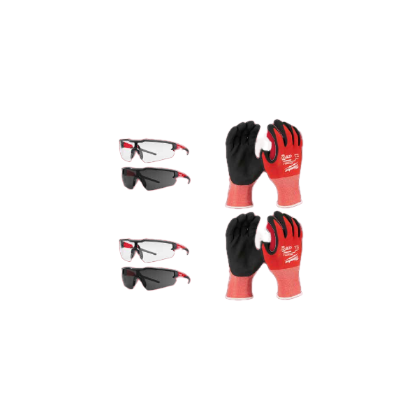 Beskyttelsespakke Milwaukee Stay Safe Cut Level 1 M/8 beskyttelsesbriller x 4 + vernehansker x 2 