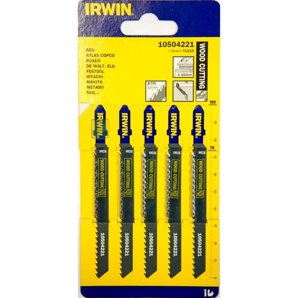 Stiksavklinger Irwin 10504221 T-montering, 100 mm, 8 TPI, 5-pak 