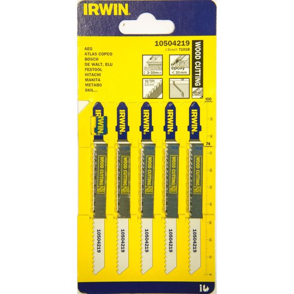Stiksavklinger Irwin 10504219 T-montering, 100 mm, 10 TPI, 5-pak 