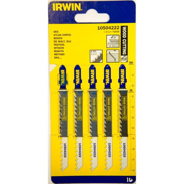 Sticksågsblad Irwin 10504222 100 mm, 6 TPI, 5-pack 