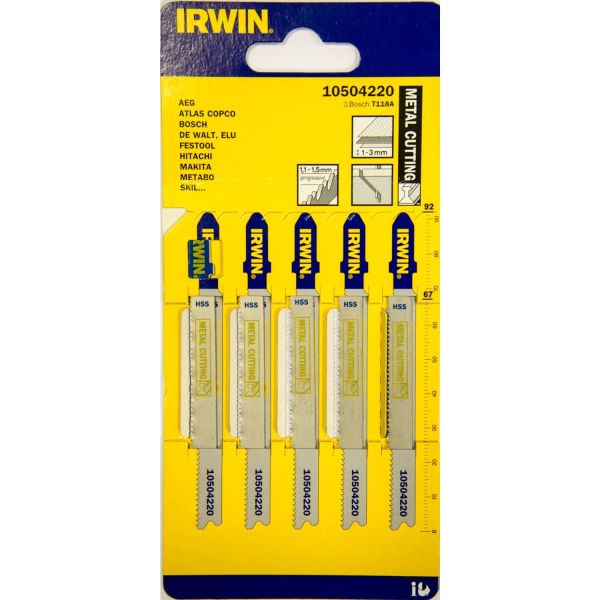 Stiksavklinger Irwin 10504220 92 mm, 17-23 TPI, stk 5 