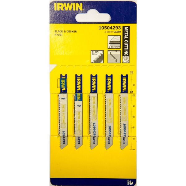 Stiksavklinger Irwin 10504293 70 mm, 12 TPI, 5-pak 
