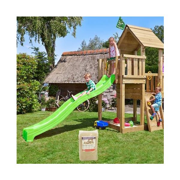 Lektorn Jungle Gym Cubby med 120 kg sand och grön rutschkana 