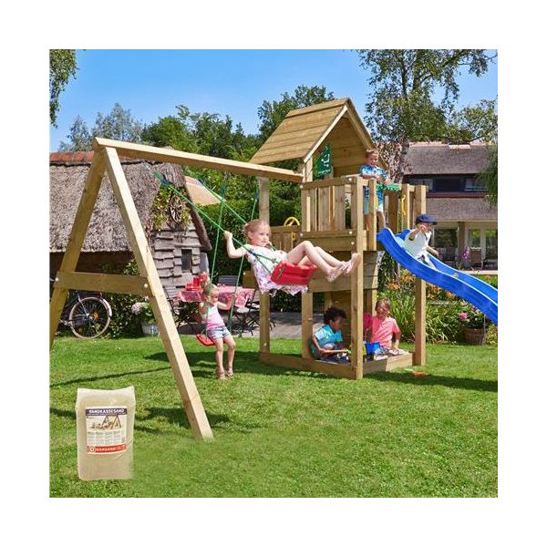 Lektorn Jungle Gym Cubby med gunga, 120 kg sand och rutschkana 