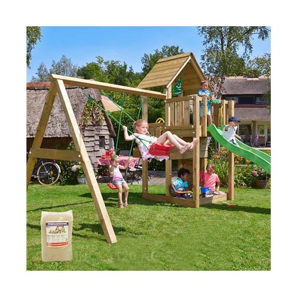 Lektorn Jungle Gym Cubby med gunga, 120 kg sand och rutschkana 