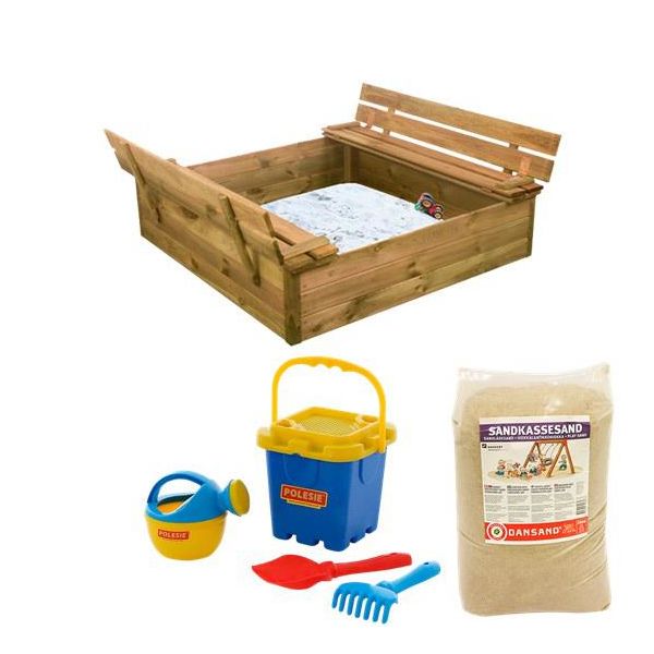 Sandlåda Nordic Play 805-744 med bänk, lock, sand och strandset 