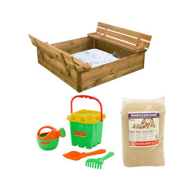 Sandlåda Nordic Play 805-745 med bänk, lock, sand och strandset 