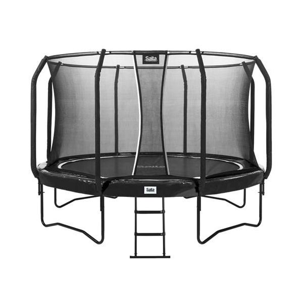 Studsmatta Salta First Class svart, med stege och säkerhetsnät Ø427 cm