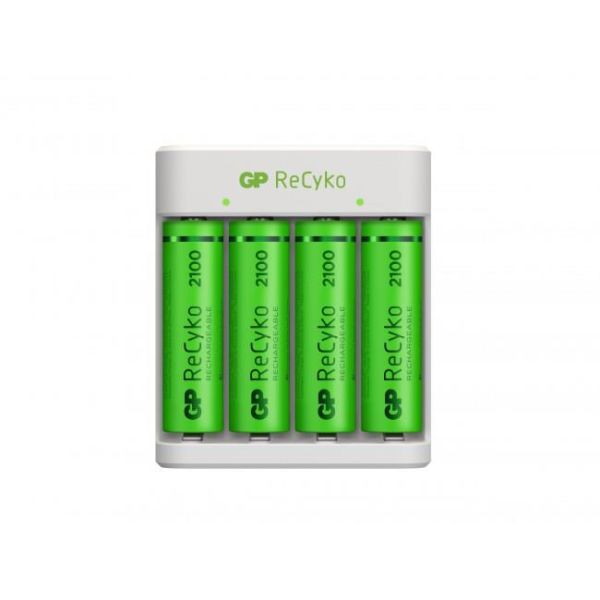 Oplader GP Batteries ReCyko Standard E411 med AA-batterier, 4 opladningskanaler 