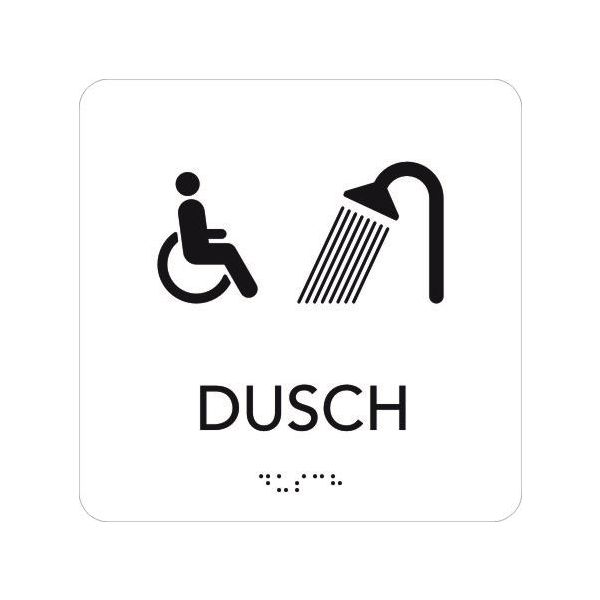 Skylt UniGraphics 6705379 rullstol/dusch, taktil, 150 x 150 mm Vit, svart text