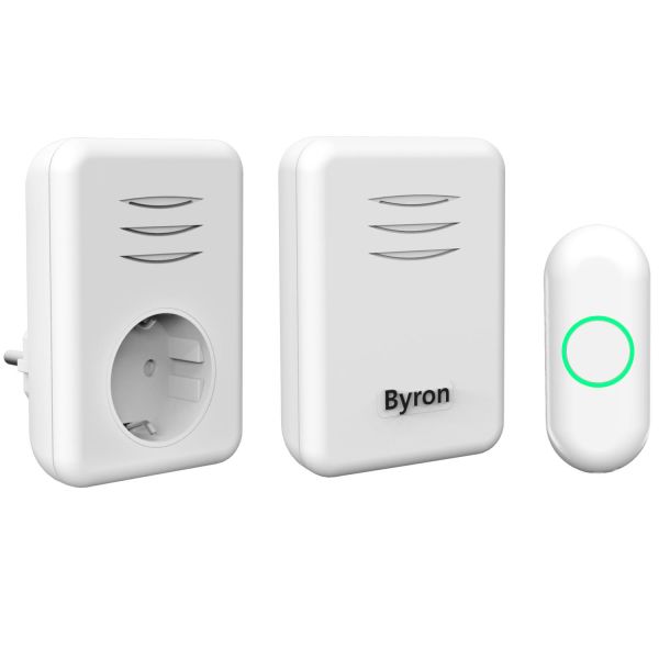 Dørklokkesæt Byron DBY-22316 med to modtagere og en trykknap 