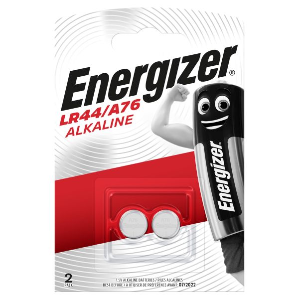 Knapcellebatteri Energizer Alkaline LR44/A76, stk. 1,5 V, 2 stk 