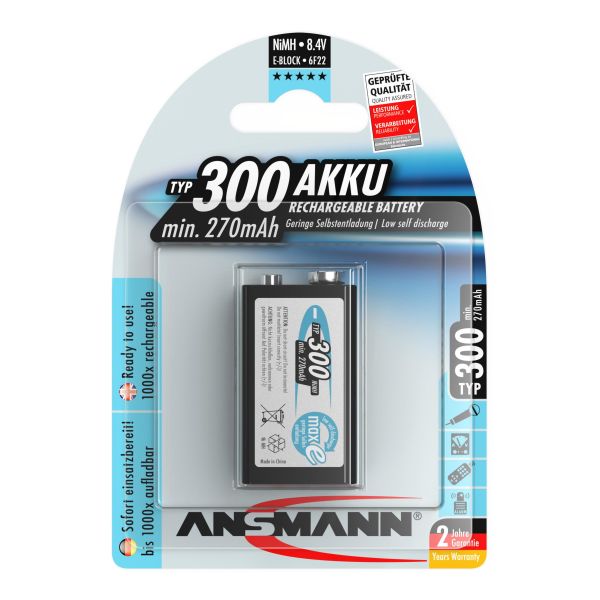 Akku Ansmann 5035453 ladattava, E-Block/8,4 V, 9V, NiMH 