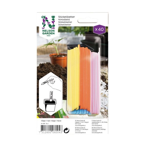 Strikkeetiket Nelson Garden 6004 plast, 4 farver, 4x10 stk 