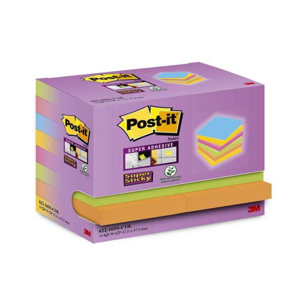 Notisblok 3M Super Sticky Colour Notes 16 stk. 