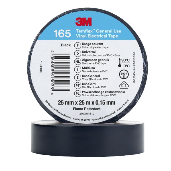 Eltape 3M Temflex 165 25m x 25mm, svart 