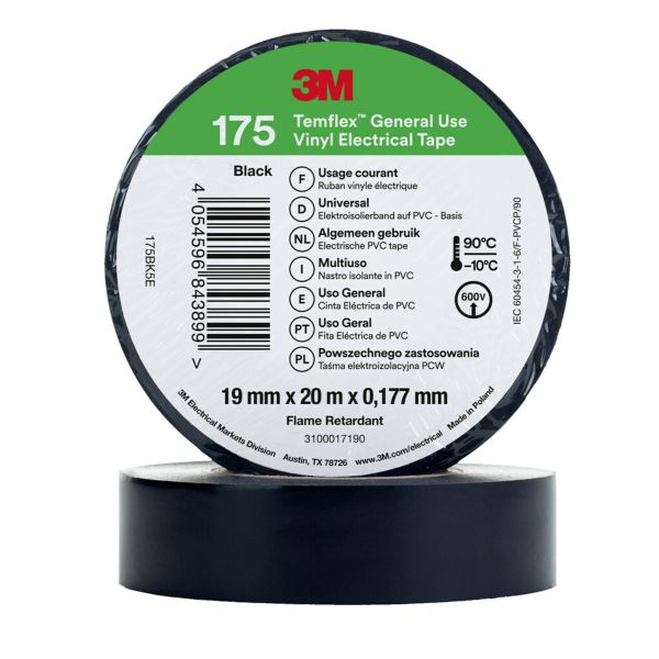 Elektrisk tape 3M Temflex 175 20m x 19mm, svart 