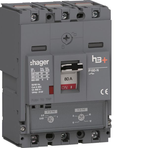 Effektbrytare Hager HNS080DC H3+, 40kA 