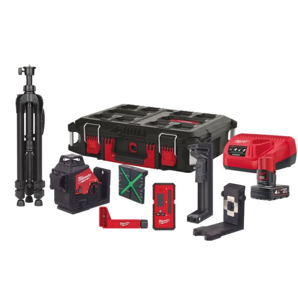 Linjelaser Milwaukee M12 3PLKIT-401P grøn, med batteri og oplader 