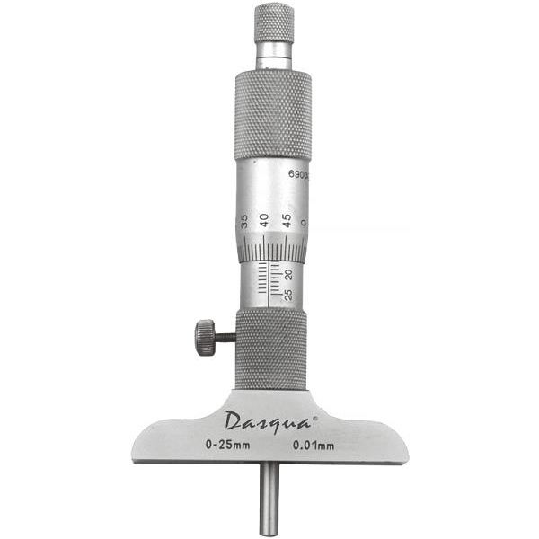 Djupmikrometer Dasqua 509500 slirkoppling, spindellåsning 0-25 mm