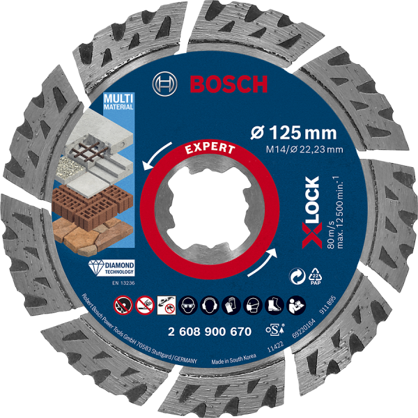 Diamantskæreskive Bosch Expert Multimaterial med X-LOCK. Ø 125 mm 