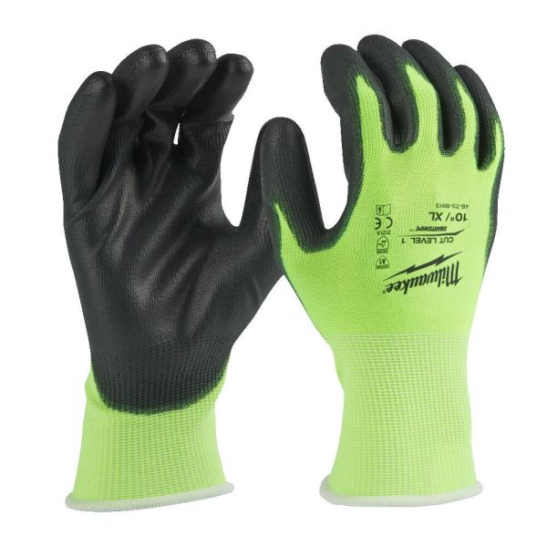 Monteringshanske Milwaukee 4932479919 PU dyppet, CL1/A, Hi-Vis XL/10