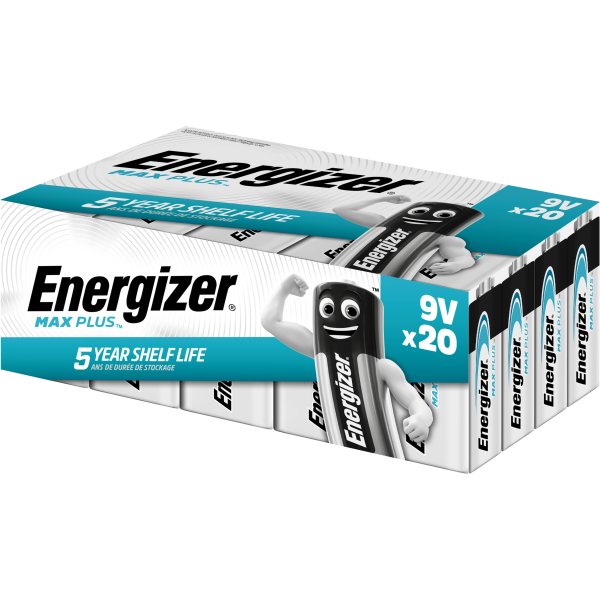 Batteri Energizer Max Plus alkaliskt, 522, 9 V, 20-pack 
