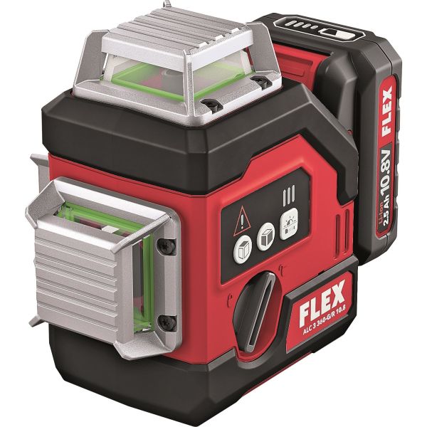 Laser på tværs af linjer Flex ALC3x360 10.8 G/R Set Med batteri og oplader, grøn laser 