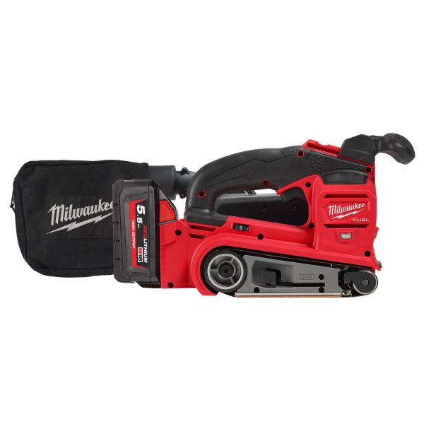 Båndsliber Milwaukee M18 FBTS75-502X med batteri og oplader 