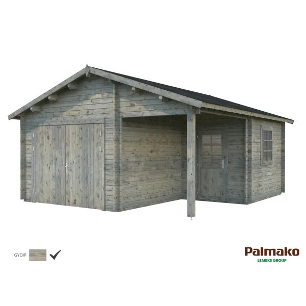 Garage Palmako Roger 28,1 m²/inv. 21,9+5,2 m², med port, grå, impr. 