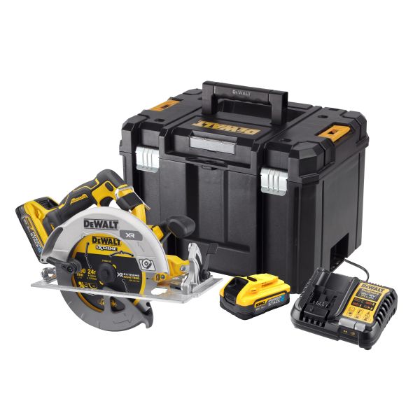 Akkupyörösaha Dewalt DCS573H2T-QW akkujen ja laturin kanssa 