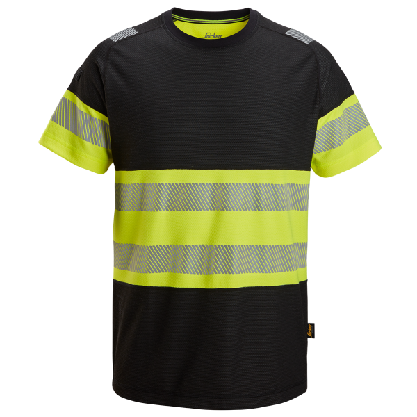 T-Shirt Snickers Workwear 2538 advarsel, sort/gul XS