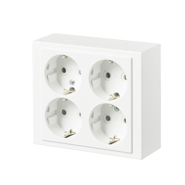 Vägguttag ABB 404EA-884 4-väg, utanpåliggande, jordad Vit