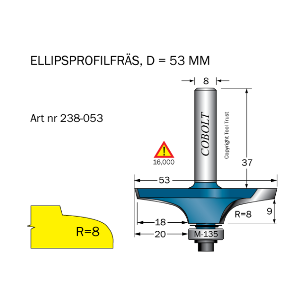 Profilfræser Cobolt 238-053 D=53 L=15 R=8 