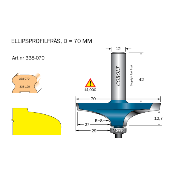 Profilfræser Cobolt 338-070 D=70 L=18 R=8 