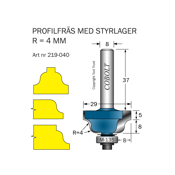Profilfræser Cobolt 219-040 D=29 L=13 R=4 