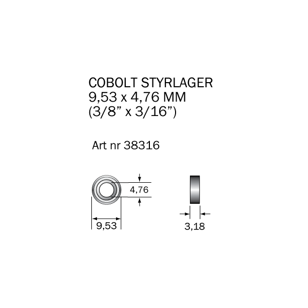Kulelager Cobolt 38316 9,53 x 4,76 mm 