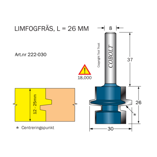 Limfugefræser Cobolt 222-030 L=26 D=30/22/14,2 TL=63 S=8 