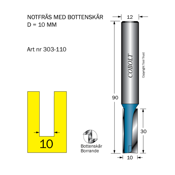 Notfræser Cobolt 303-110 D=10 L=30 TL=90 S=12 