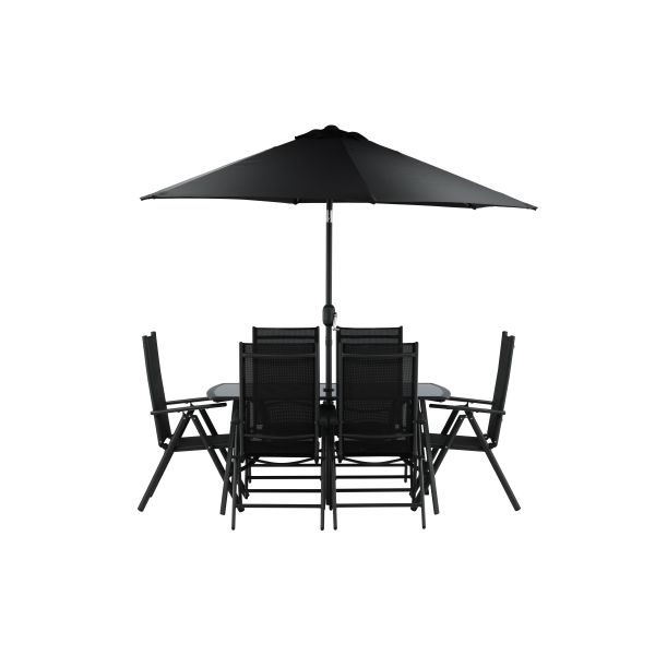 Matgrupp Venture Home Brekki 2051-408 bord, stolar, parasoll, svart 