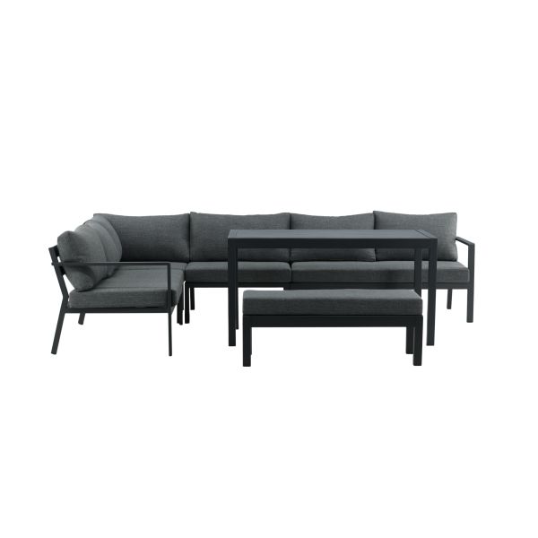 Loungeset Venture Home Ramos 2086-408 soffa, bord, bänk, grått/svart 