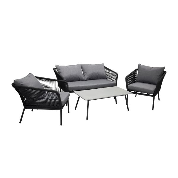 Loungeset Venture Home Lindos 9559-022 soffa, bord, fåtöljer, svart/grått 