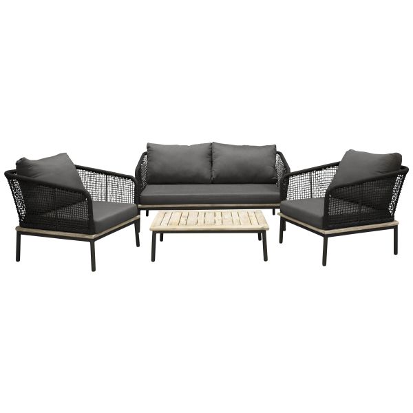 Loungeset Venture Home Andorra 9583-019 soffa, bord, fåtöljer, svart/grått/natur 