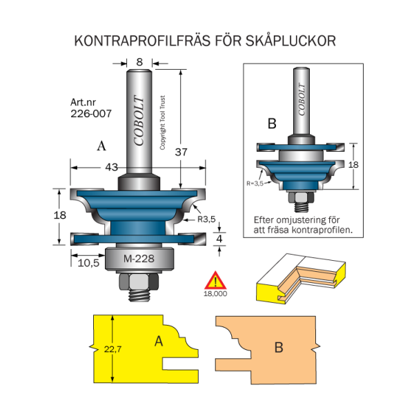 Kontraprofilfræser Cobolt 226-007 D=43 R=3,5 Not=4 L=22,7 