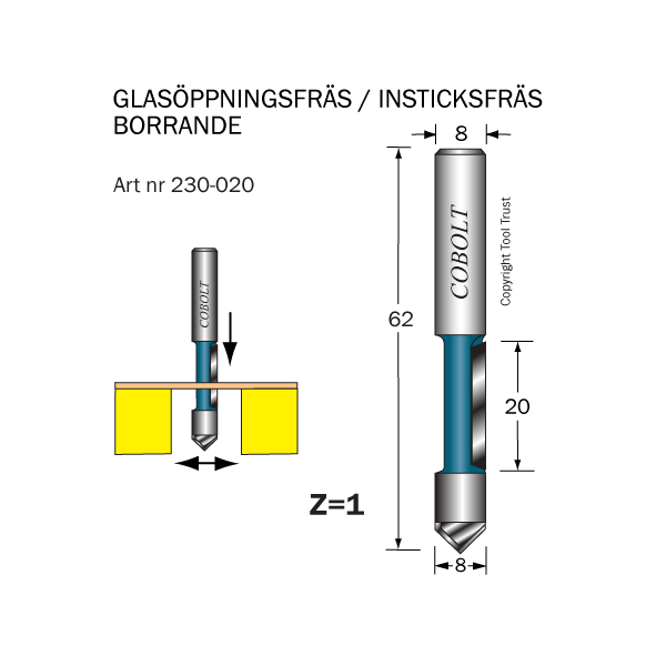 Instikskærer Cobolt 230-020 D=8 L=20 TL=63 Z=1 S=8 