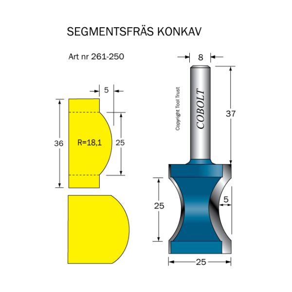 Segmentfræser Cobolt 261-250 R=18,1 D=25 L=25 