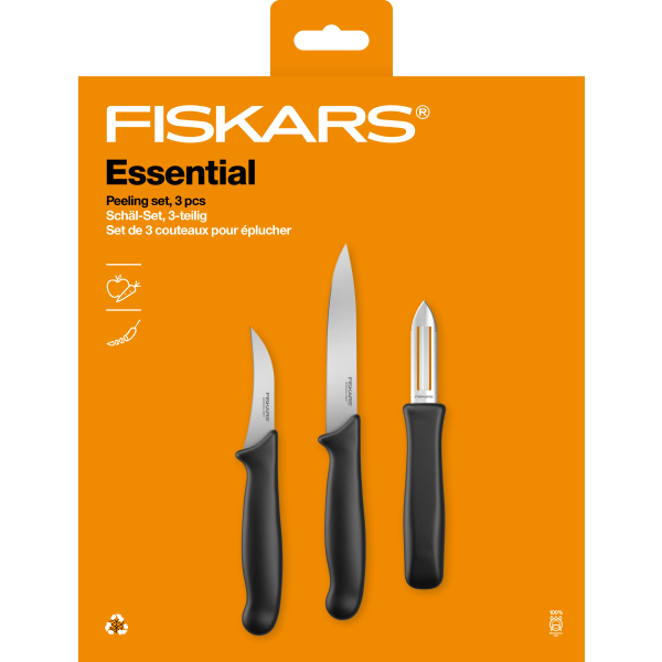 Skål sæt Fiskars Essential 1065600 2 knive + kartoffelskræller 